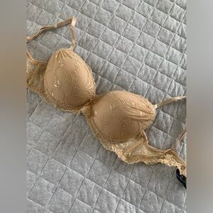 36C sexy lace nude skin tone push-up bra with little bow